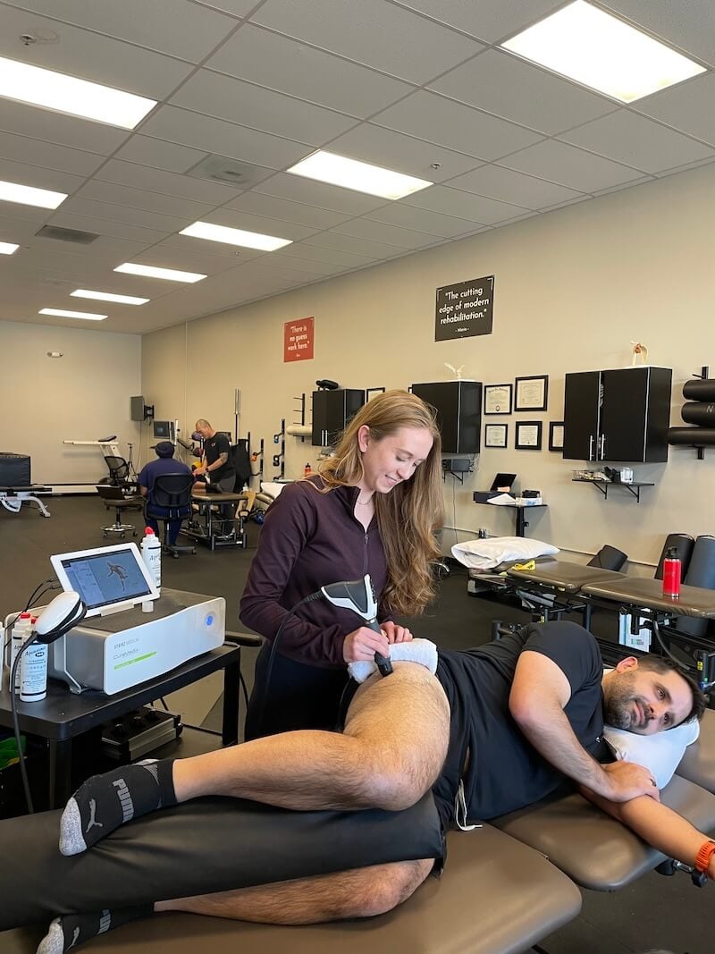 Focused shockwave therapy being applied